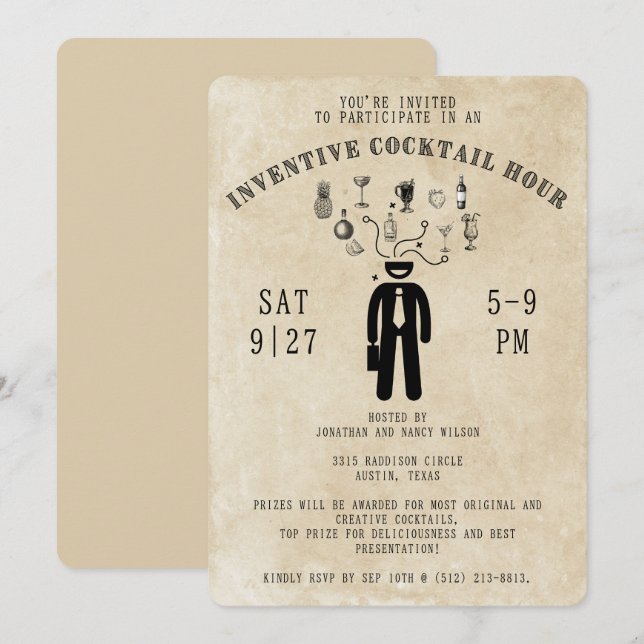 Inventive Cocktail Hour Party Invitation (Front/Back)