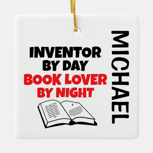 Inventor loves Reading CUSTOM Ceramic Ornament (Front)