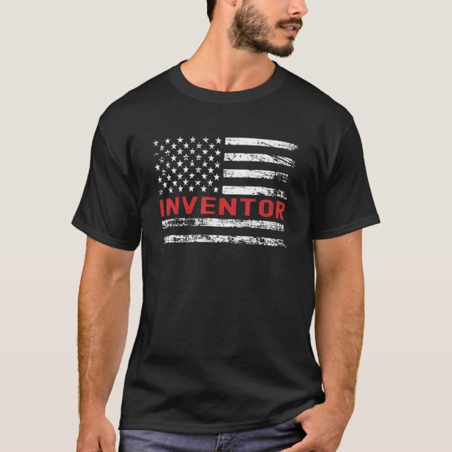 Inventor USA Flag Profession Retro Job Title T-Shirt (Front)
