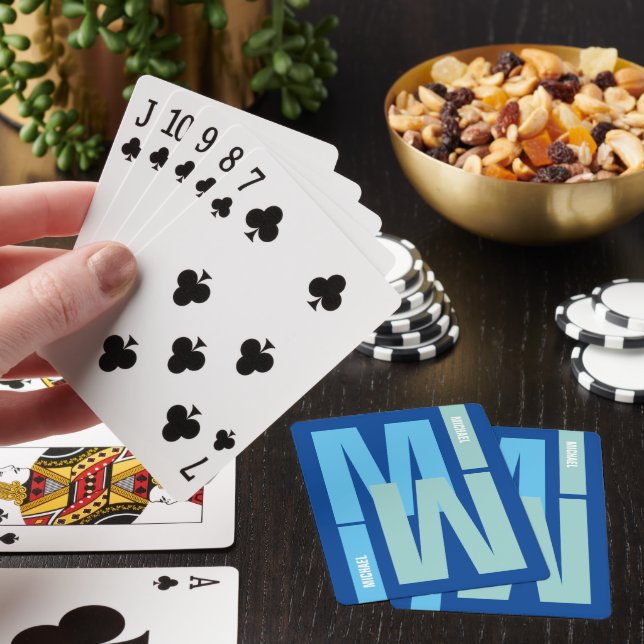 inverted 2-tone blue Monogram initial & name Poker Cards (In Situ)