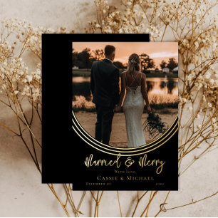 Inverted Arch Photo Wedding Married and Merry Foil Holiday Card