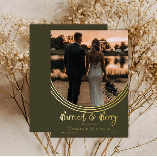 Inverted Arch Photo Wedding Married and Merry Foil Holiday Card