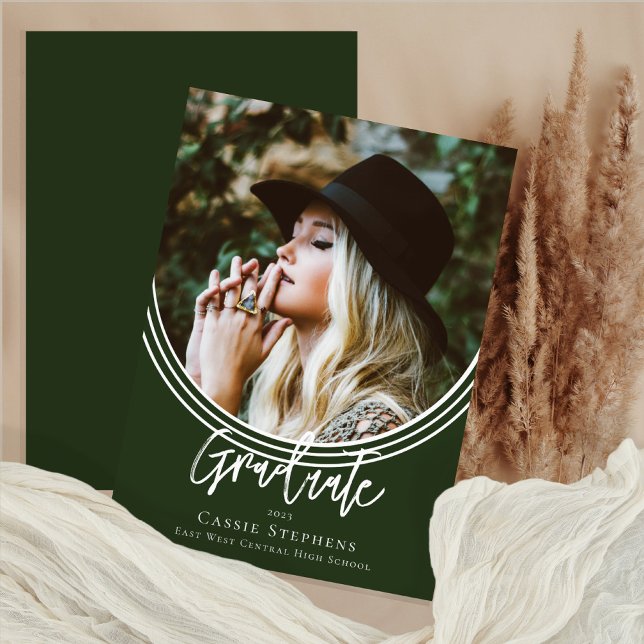 Inverted Arch Script Graduate Photo Green Invitation (Creator Uploaded)