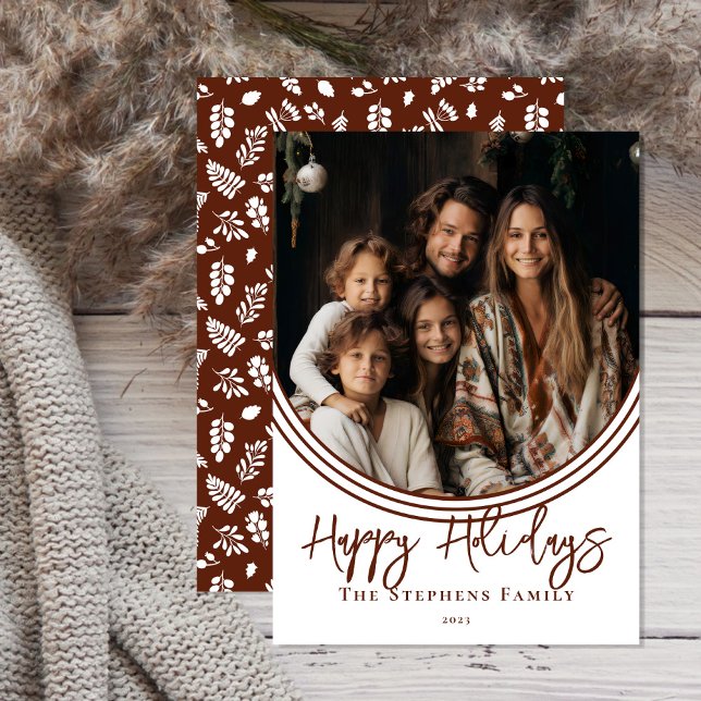 Inverted Arch Trendy Happy Holidays Photo Holiday Card (Simple and classy, modern photo trendy script text "Happy Holidays" design with inverted arch.)