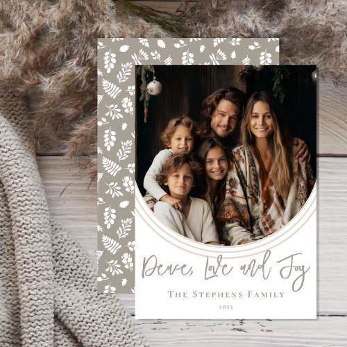 Inverted Arch Trendy Peace Love and Joy Photo Holiday Card
