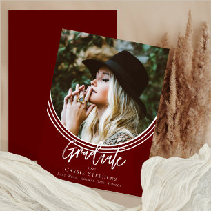 Inverted Arch Trendy Script Graduate Photo Maroon Invitation
