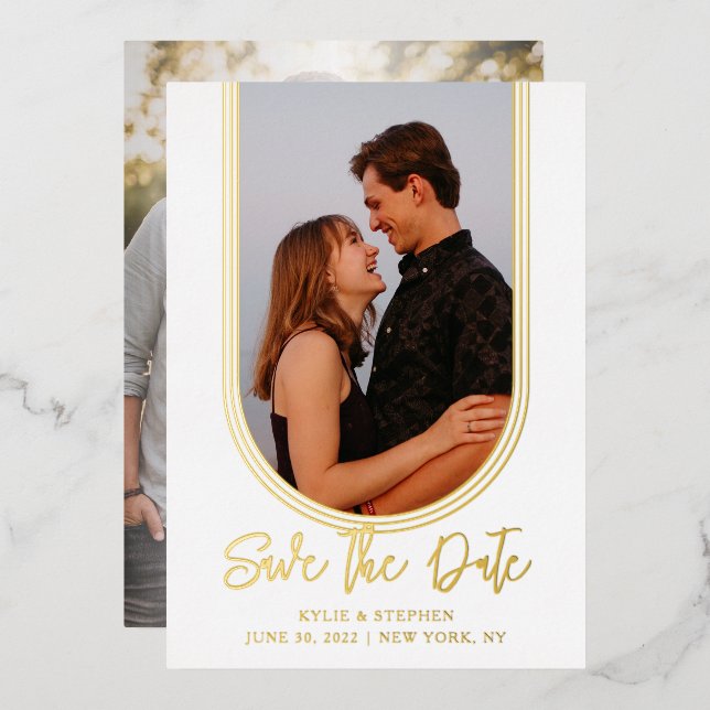 Inverted Arch Two Photo Wedding Save the Date Foil Invitation (Front/Back)