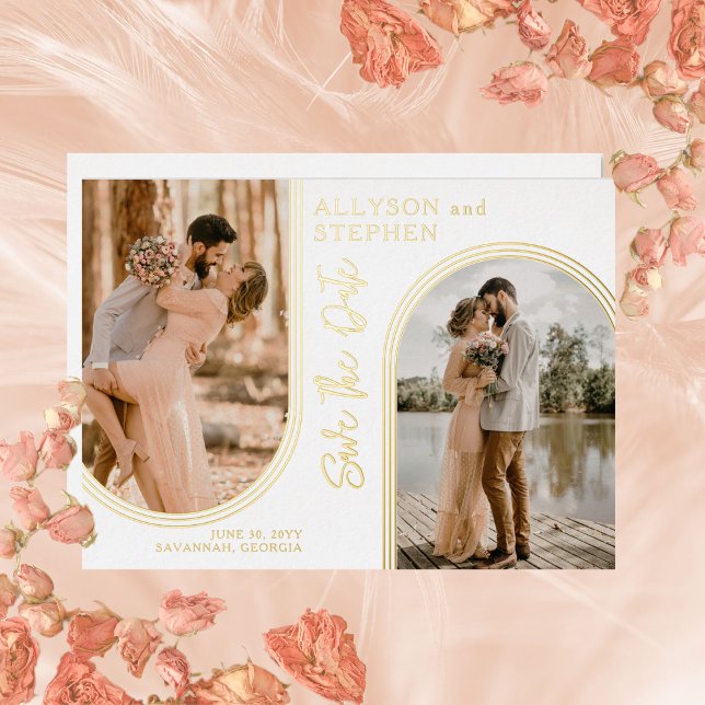 Inverted Arches Two Photo Wedding Save the Date Foil Invitation (Creator Uploaded)