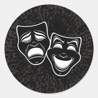 Inverted Black And White Comedy And Tragedy Masks Classic Round Sticker