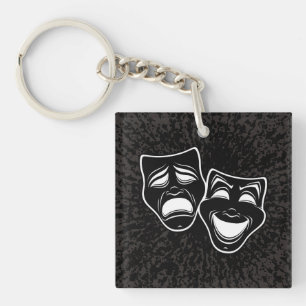 Inverted Black And White Comedy And Tragedy Masks Keychain