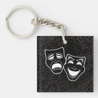 Inverted Black And White Comedy And Tragedy Masks Keychain