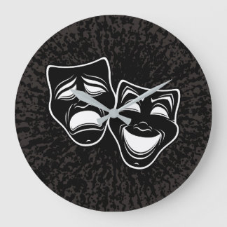 Inverted Black And White Comedy And Tragedy Masks Large Clock