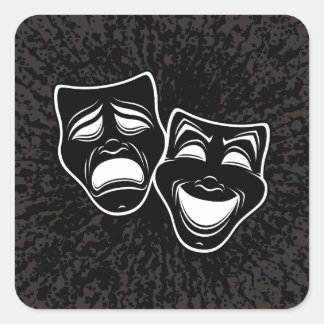 Inverted Black And White Comedy And Tragedy Masks Square Sticker