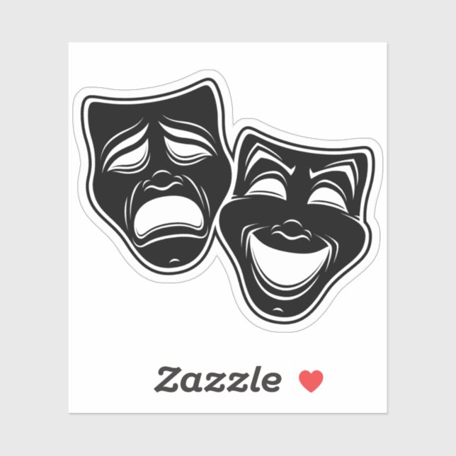 Inverted Black And White Comedy And Tragedy Masks Sticker (Sheet)