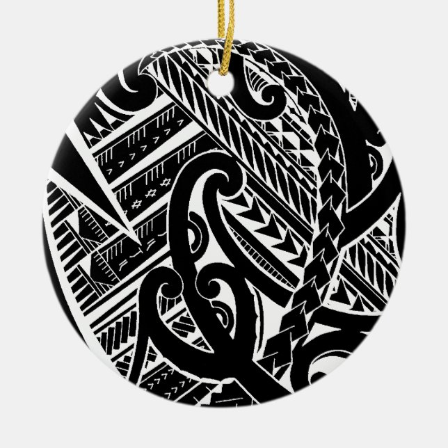 inverted black samoan tattoo design tribal artwork ceramic ornament (Front)