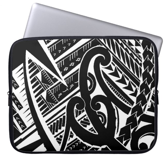 inverted black samoan tattoo design tribal artwork laptop sleeve (Front)