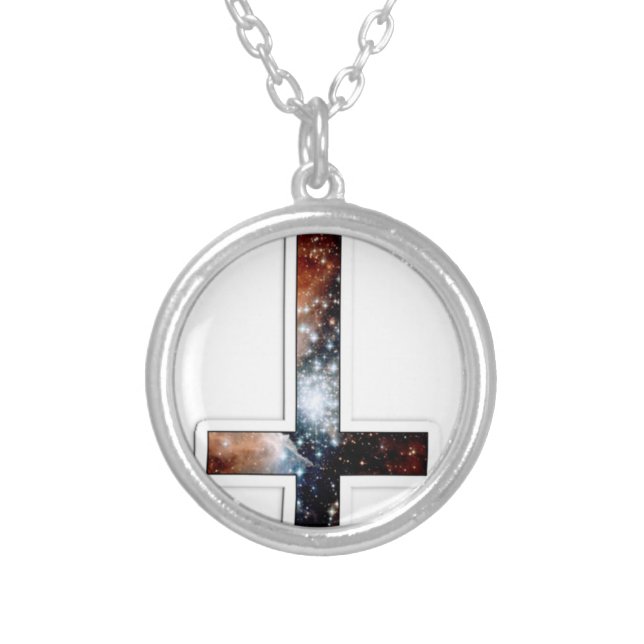 Inverted Cross Galaxy Cosmic Universe Silver Plated Necklace (Front)