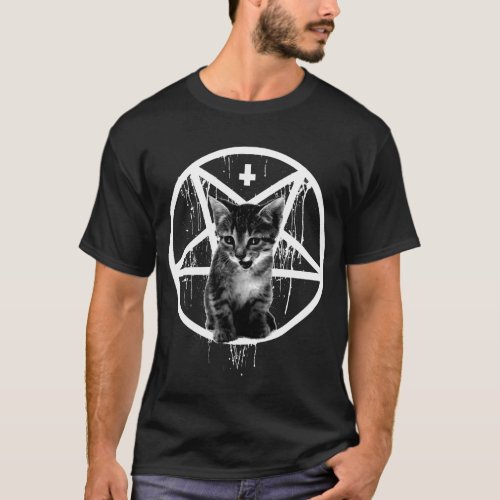 Inverted Cross  Pentagram Cat T_shirt