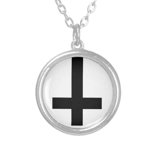 inverted cross silver plated necklace (Front)