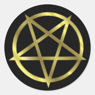 Inverted Gold Pentagram Classic Round Sticker