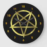 Inverted Gold Pentagram Large Clock at Zazzle