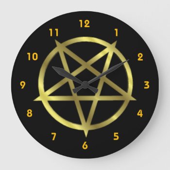 Inverted Gold Pentagram Large Clock by DevilsGateway at Zazzle