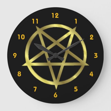 Inverted Gold Pentagram Large Clock