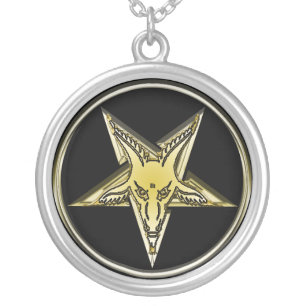 Inverted Golden Goat Head Pentagram Silver Plated Necklace