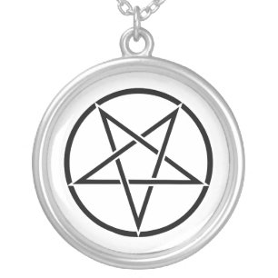 Inverted pentagram (background color customizable) silver plated necklace