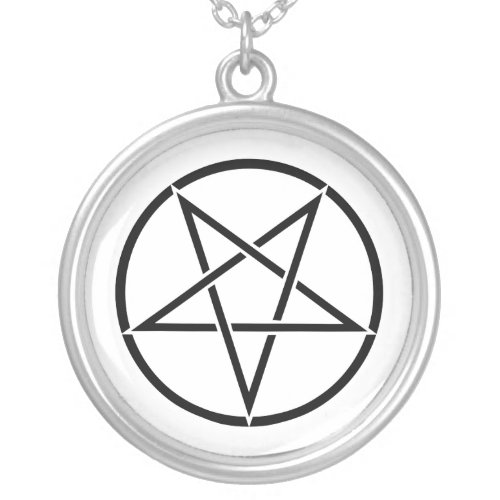 Inverted pentagram background color customizable silver plated necklace