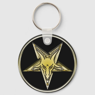 Inverted Pentagram with Golden Goat Head Keychain