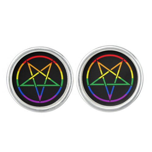 Inverted rainbow pentagram cufflinks