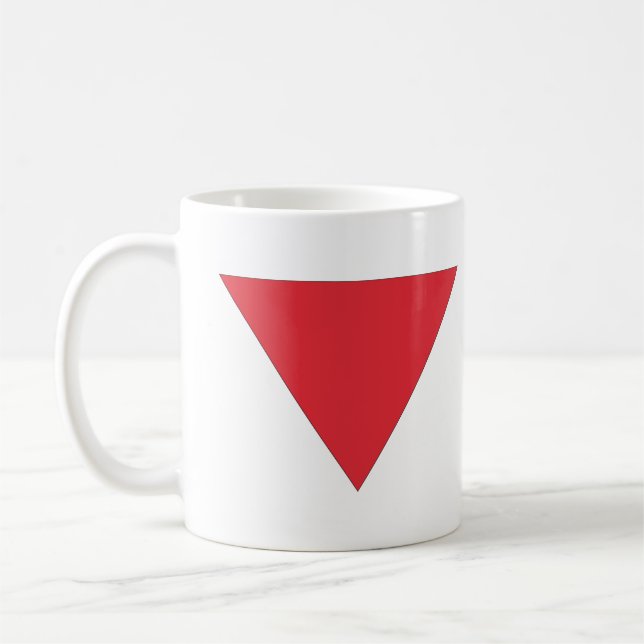 Inverted Red Triangle Coffee Mug (Left)