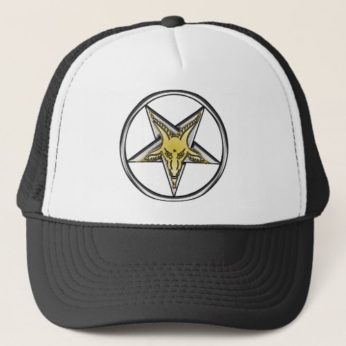Inverted Silver Pentagram with Golden Goat head Trucker Hat