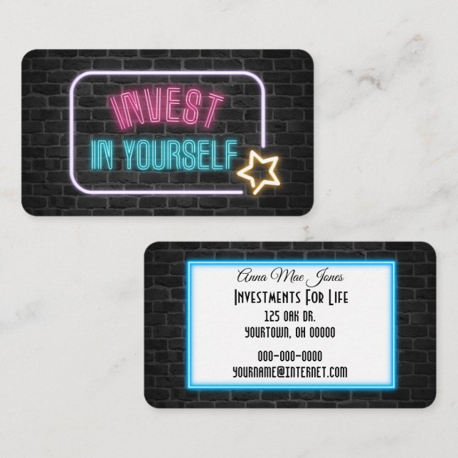 Invest In Yourself Neon Sign Business Card (Front/Back)