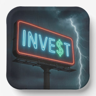 Invest Neon Billboard with Lightning Paper Plates