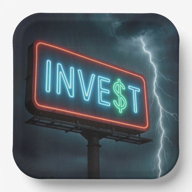 Invest Neon Billboard with Lightning Paper Plates (Front)