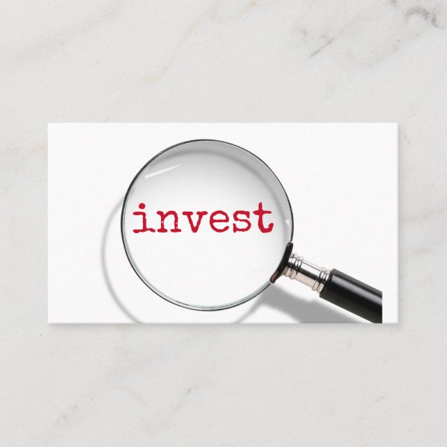 Invest Text Under Magnifying Glass Business Card (Front)