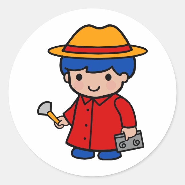 Investigator Boy Classic Round Sticker (Front)