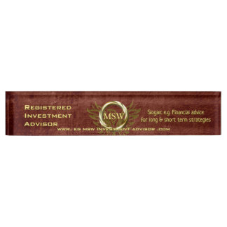 Investment Advisor, Deluxe Gold Ring Leather-look Desk Name Plate