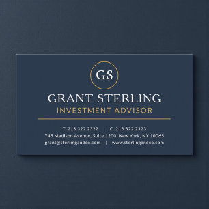 Investment Advisor Navy Blue Gold Luxury Business Card