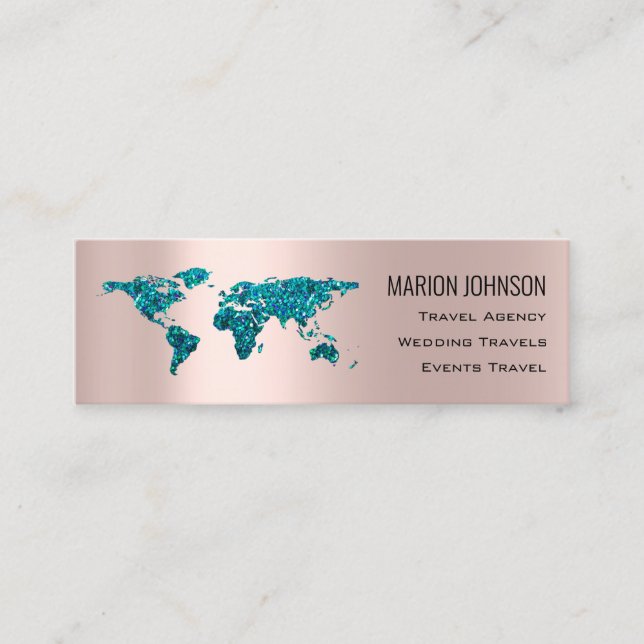 Investments Finance Traveling Blog World Map Gold Mini Business Card (Front)