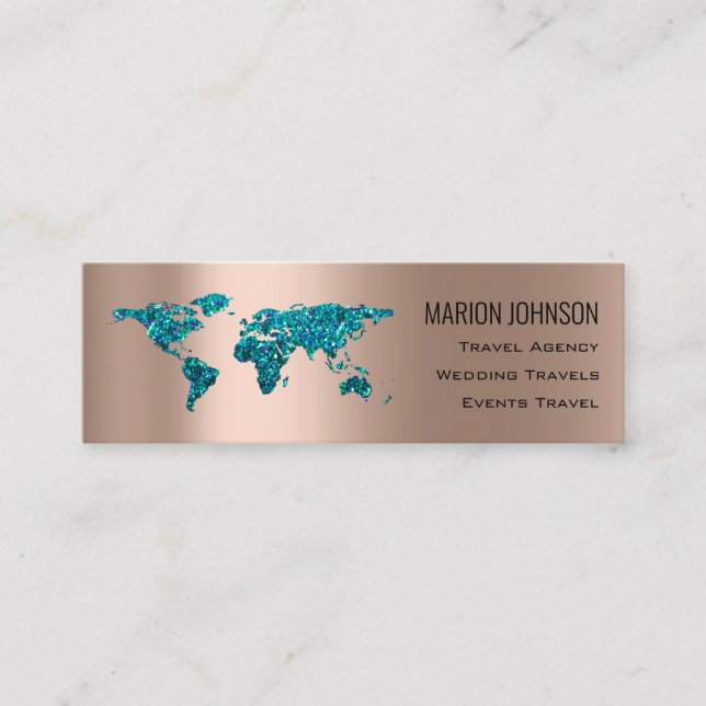 Investments Finance Traveling Blog World Map Gold Mini Business Card (Front)