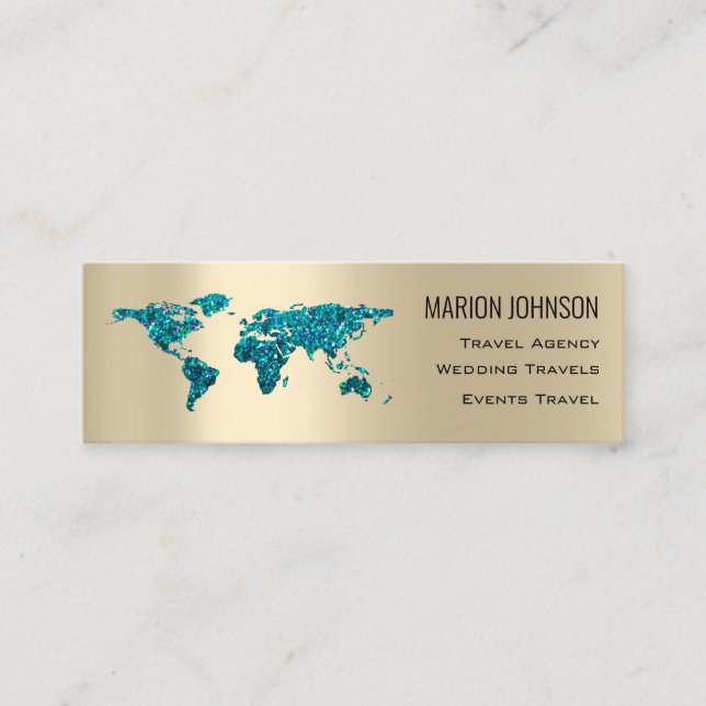 Investments Finance Traveling Blog World Map Gold Mini Business Card (Front)