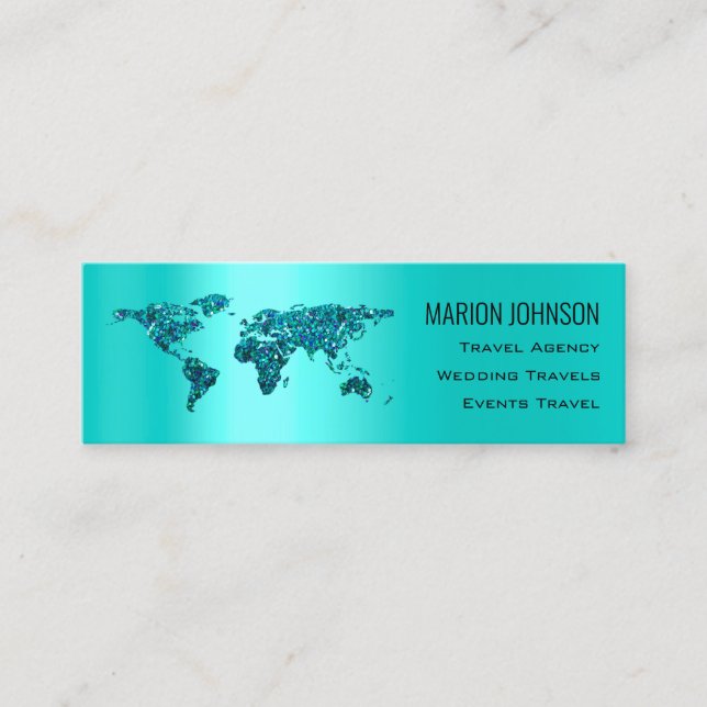 Investments Finance Traveling Blog World Map Mint Mini Business Card (Front)