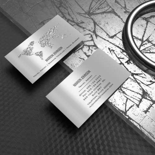 Investments Finance Wedding Traveling World Silver Business Card