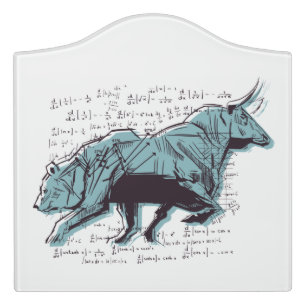 Investor Bull and Bear Stock Market Trading Door Sign