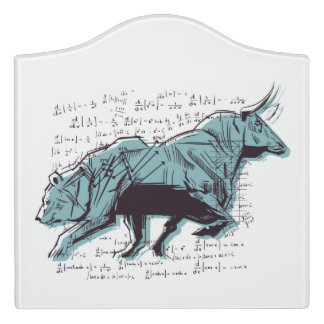 Investor Bull and Bear Stock Market Trading  Door Sign