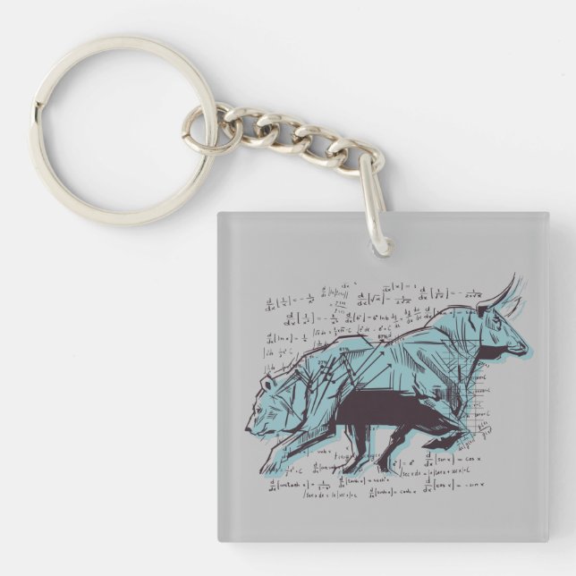 Investor Bull and Bear Stock Market Trading  Keychain (Front)