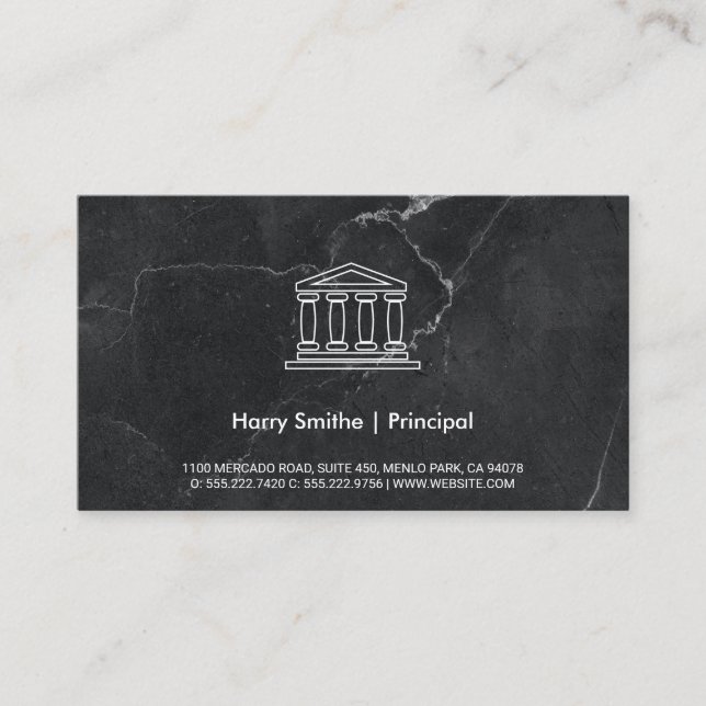 Investor | Pillar Icon | Black Marble Business Card (Front)